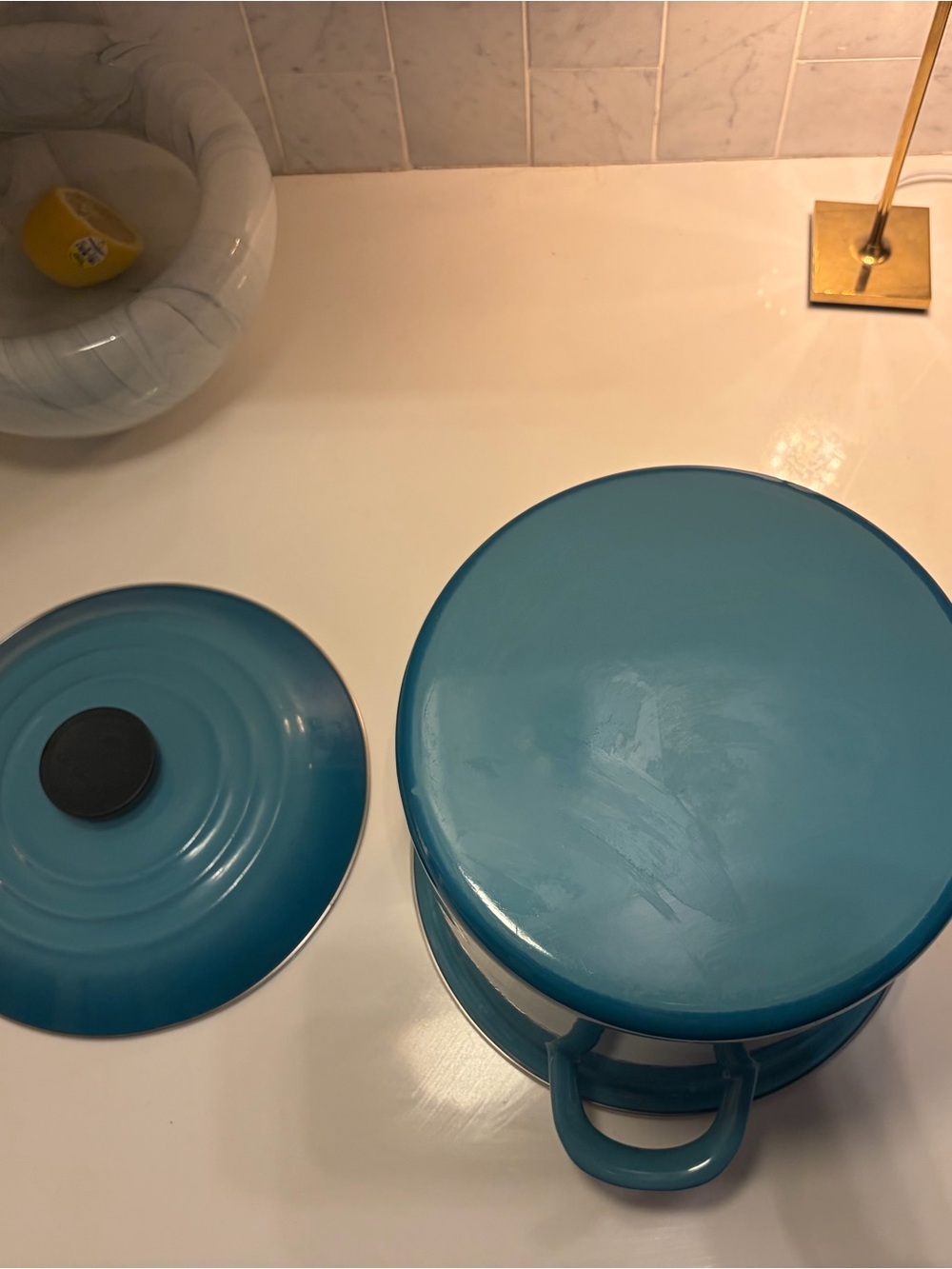 Le Creuset Enamel-on-Steel Covered Stockpot, 10-Quart in Caribbean Blue - Picture 6 of 7